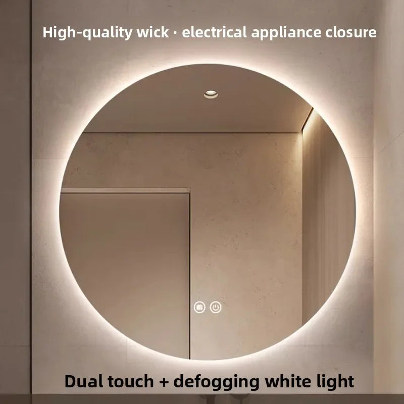 "LED Round Smart Mirror – Touch Screen, Anti-Fog, Wall-Mounted"