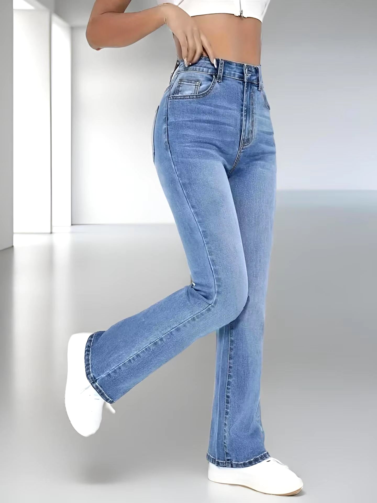 Women's High-Waist Slimming Washed Denim Jeans – Casual European & American Style