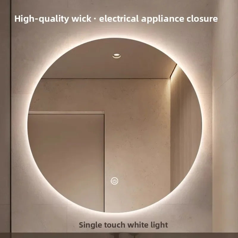 "LED Round Smart Mirror – Touch Screen, Anti-Fog, Wall-Mounted"