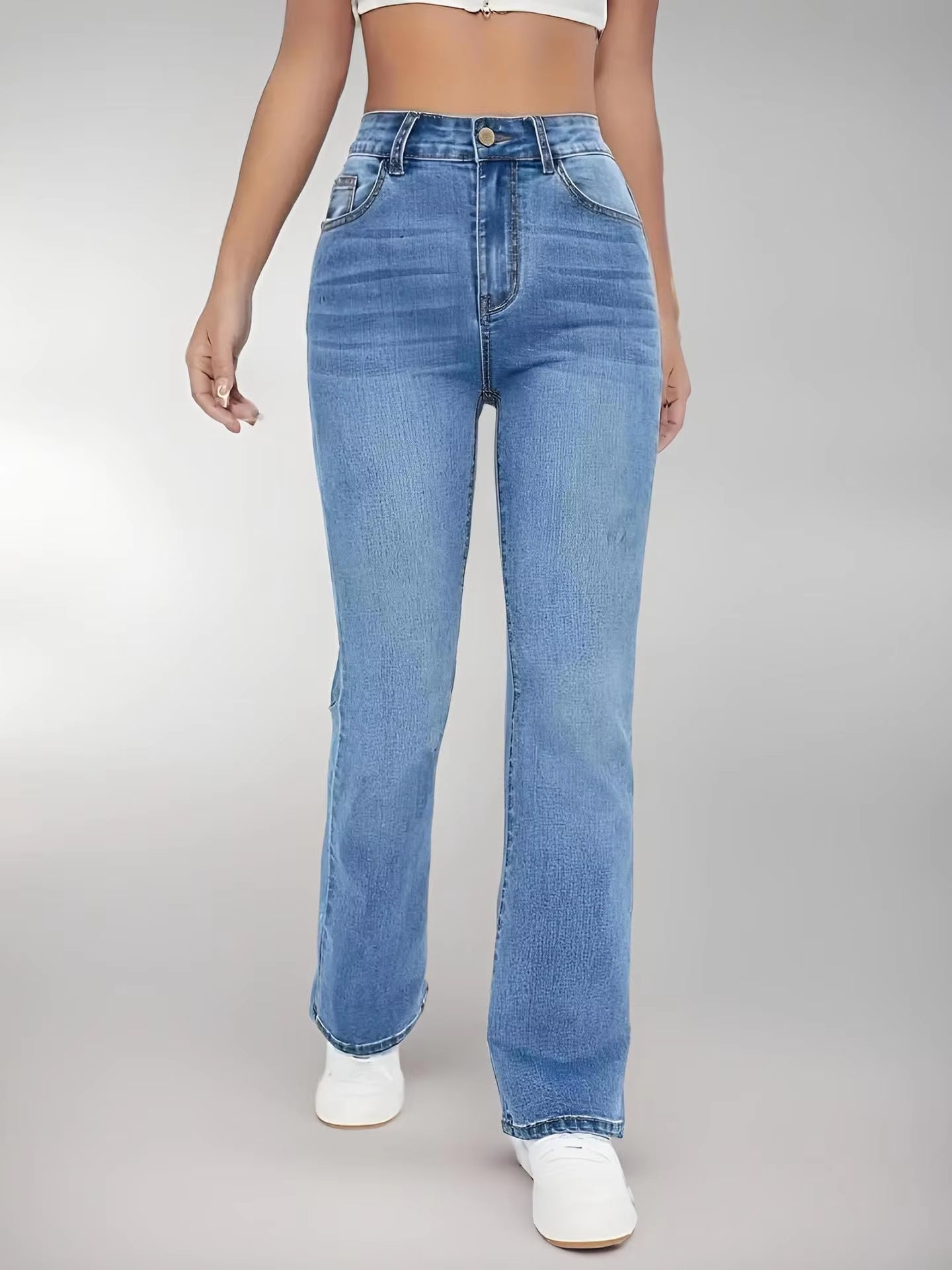 Women's High-Waist Slimming Washed Denim Jeans – Casual European & American Style