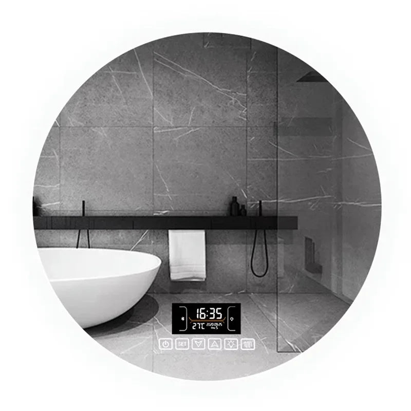 "LED Round Smart Mirror – Touch Screen, Anti-Fog, Wall-Mounted"
