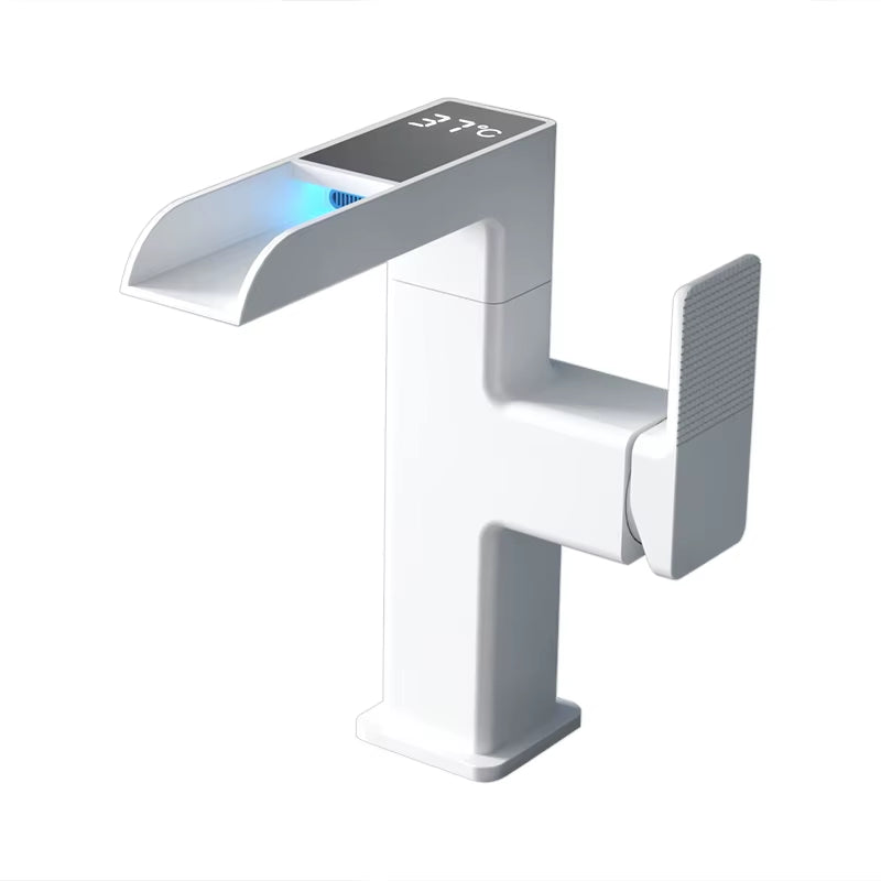LED Waterfall Basin Faucet – 360° Rotating Tap with Temperature Display | Hot & Cold Mixer for Bathroom Sink