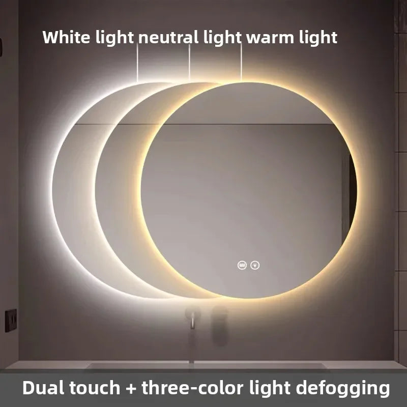 "LED Round Smart Mirror – Touch Screen, Anti-Fog, Wall-Mounted"