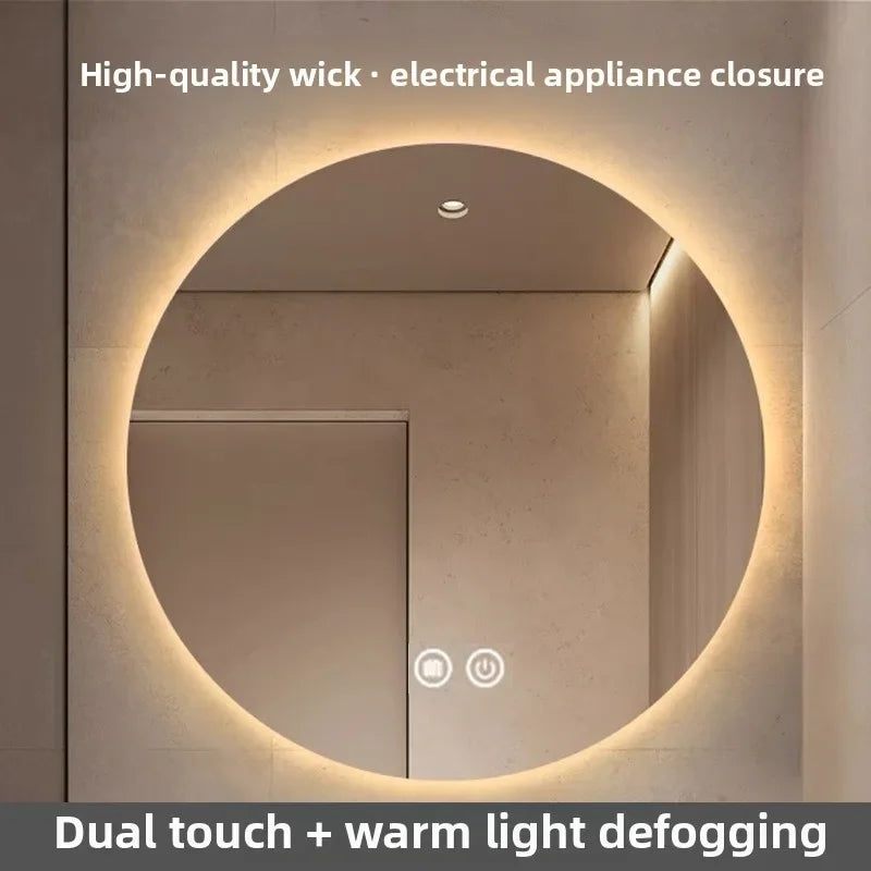 "LED Round Smart Mirror – Touch Screen, Anti-Fog, Wall-Mounted"