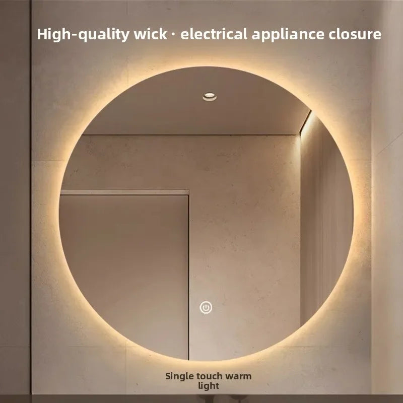 "LED Round Smart Mirror – Touch Screen, Anti-Fog, Wall-Mounted"