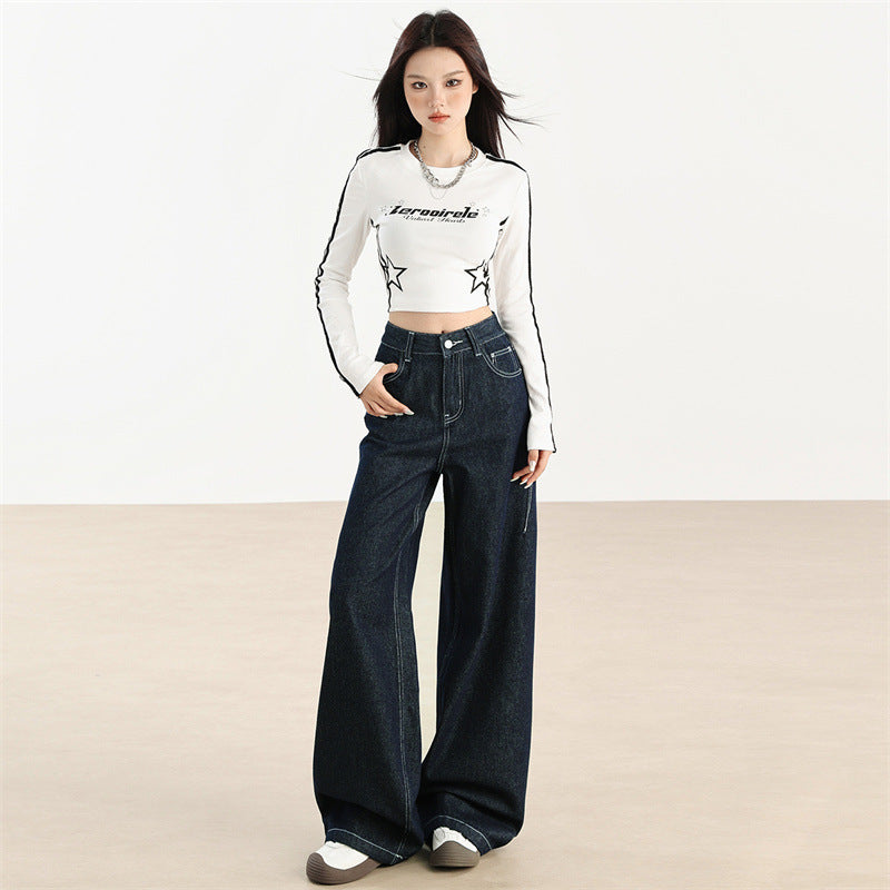 Trendy American wide leg jeans for women - Collumn
