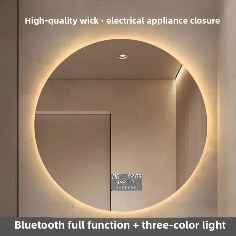 "LED Round Smart Mirror – Touch Screen, Anti-Fog, Wall-Mounted"