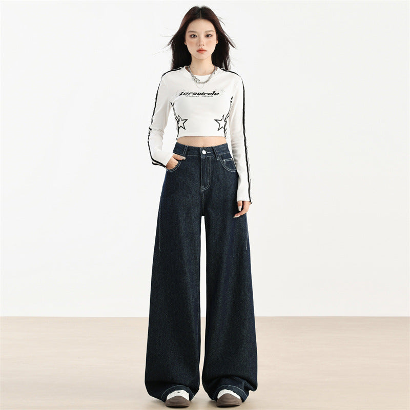 Trendy American wide leg jeans for women - Collumn