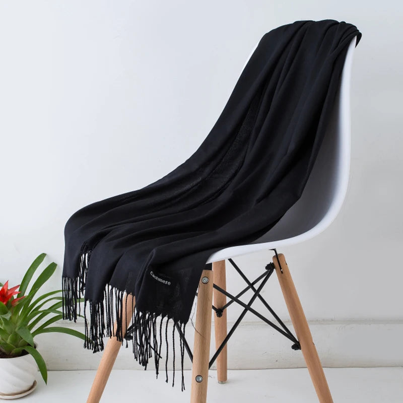 Women’s Cashmere Scarf – Winter Warm Pashmina Shawl Wrap with Tassels, Unisex Solid Foulard for Men & Women 2025/26