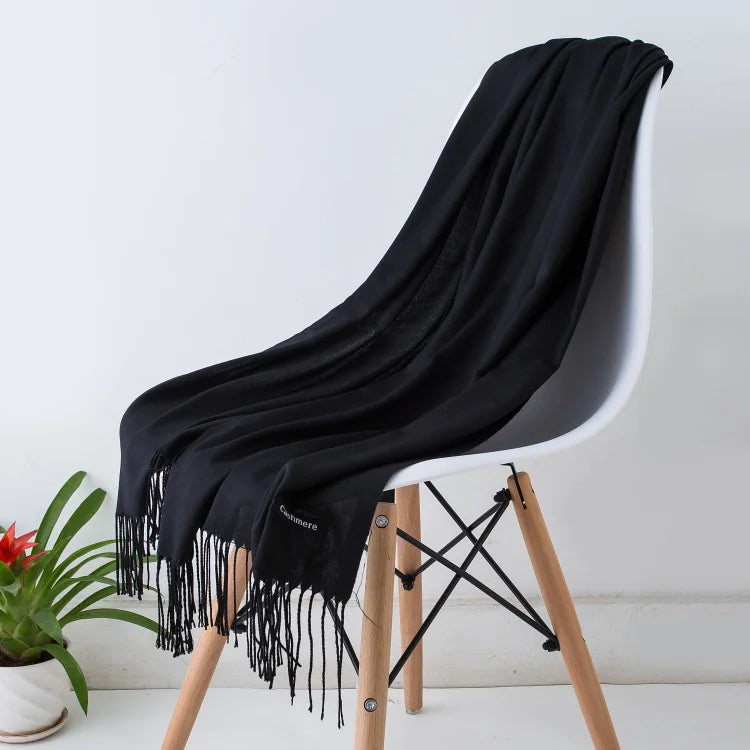 Women’s Cashmere Scarf – Winter Warm Pashmina Shawl Wrap with Tassels, Unisex Solid Foulard for Men & Women 2025/26