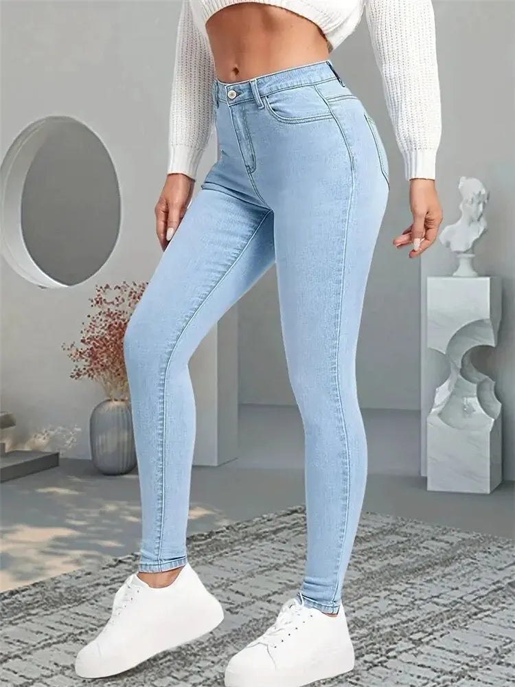 Women’s Stretch Skinny Jeans – Slim Fit Pencil Denim Pants in Blue, Gray & Black