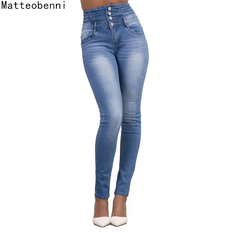 Women’s High-Waist Push-Up Skinny Jeans – Vintage Stretch Slim-Fit Pencil Denim Pants