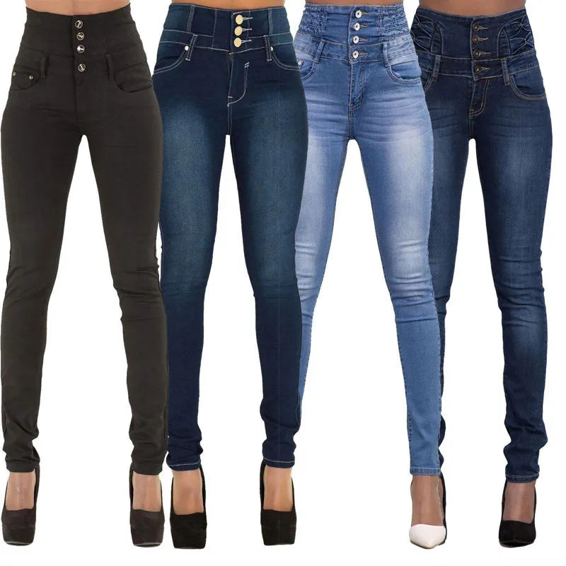 Women’s High-Waist Push-Up Skinny Jeans – Vintage Stretch Slim-Fit Pencil Denim Pants