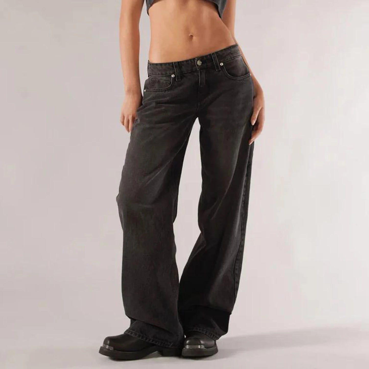 Women’s Y2K Vintage Gradient Jeans – Low Waist, Loose Fit, Wide Leg Denim with Pockets