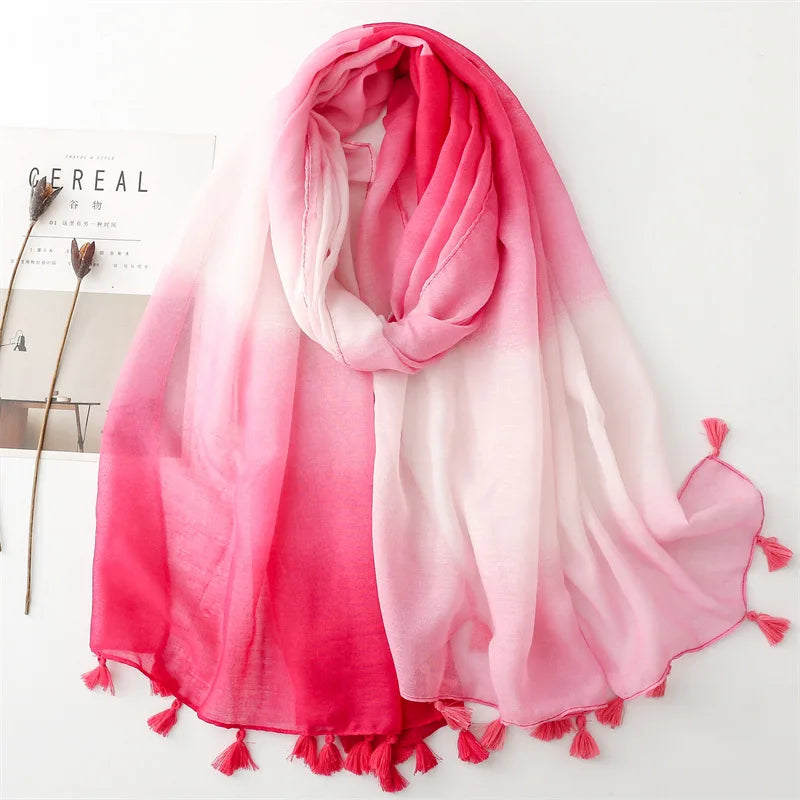 Spain Fashion Ombre Bandhnu Tassel Viscose Shawl Scarf for Women – High Quality Pashmina Wrap