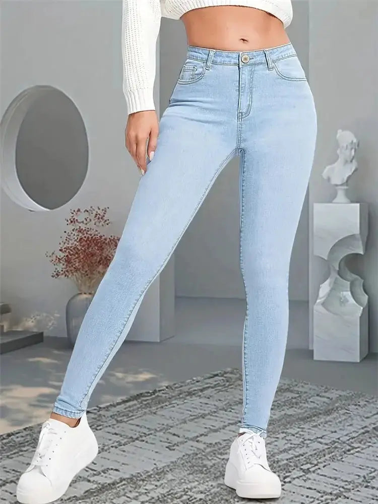 Women’s Stretch Skinny Jeans – Slim Fit Pencil Denim Pants in Blue, Gray & Black