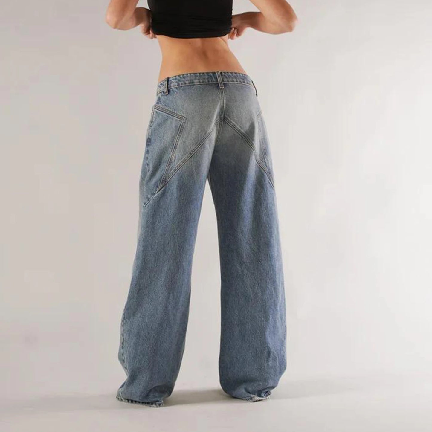 Women’s Y2K Vintage Gradient Jeans – Low Waist, Loose Fit, Wide Leg Denim with Pockets