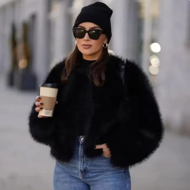Fashion Fluffy Faux Fur Coat for Women – Winter Elegant Long Sleeve Luxury Jacket | Thick High Street Outerwear
