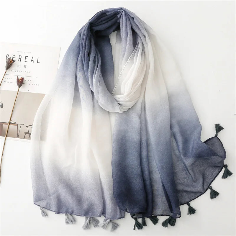Spain Fashion Ombre Bandhnu Tassel Viscose Shawl Scarf for Women – High Quality Pashmina Wrap