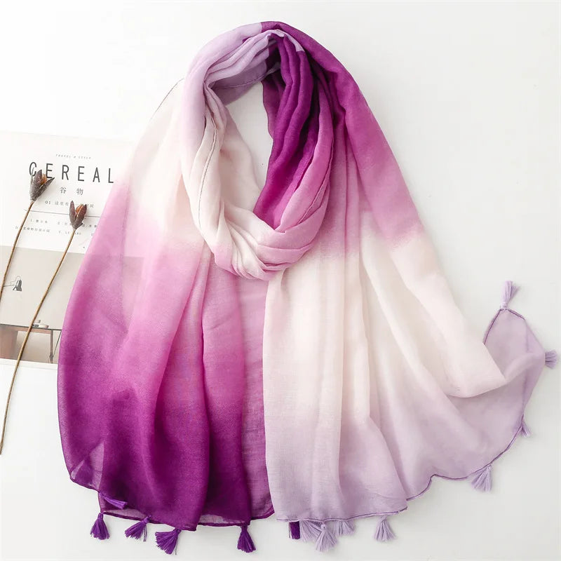 Spain Fashion Ombre Bandhnu Tassel Viscose Shawl Scarf for Women – High Quality Pashmina Wrap
