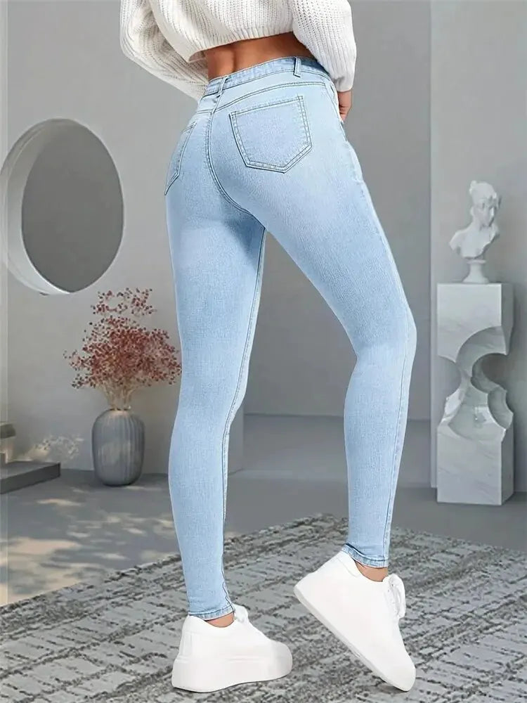 Women’s Stretch Skinny Jeans – Slim Fit Pencil Denim Pants in Blue, Gray & Black