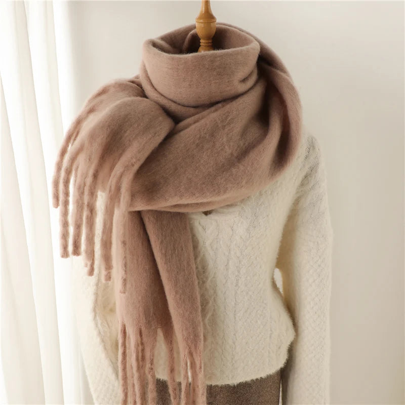 Winter Scarf for Women – Cashmere Warm Solid Pashmina Blanket Wrap, Thick Soft Long Shawl with Tassels, Big Poncho Echarpe Bufanda