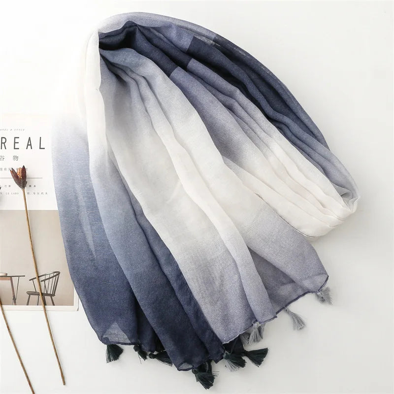 Spain Fashion Ombre Bandhnu Tassel Viscose Shawl Scarf for Women – High Quality Pashmina Wrap
