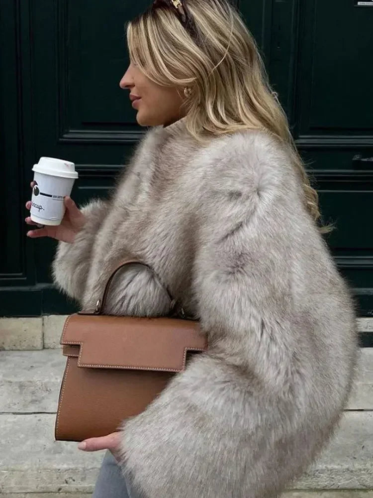 Fashion Fluffy Faux Fur Coat for Women – Winter Elegant Long Sleeve Luxury Jacket | Thick High Street Outerwear