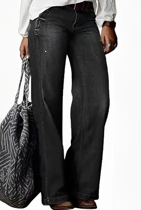 2025 Summer Retro Denim Women's Pants – Casual Wide Leg Straight Fit Jeans – Streetwear Style Popular New Fashion Pants for Women