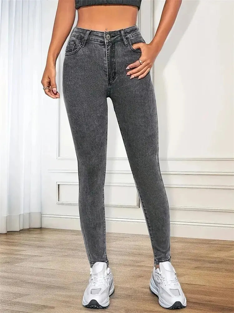 Women’s Stretch Skinny Jeans – Slim Fit Pencil Denim Pants in Blue, Gray & Black