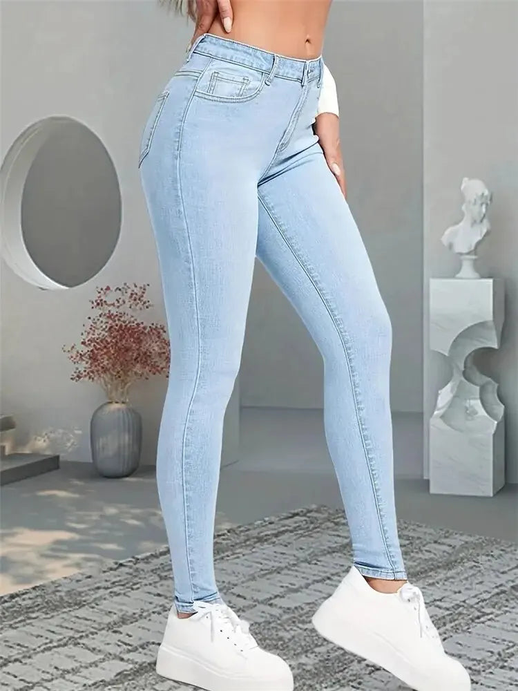 Women’s Stretch Skinny Jeans – Slim Fit Pencil Denim Pants in Blue, Gray & Black