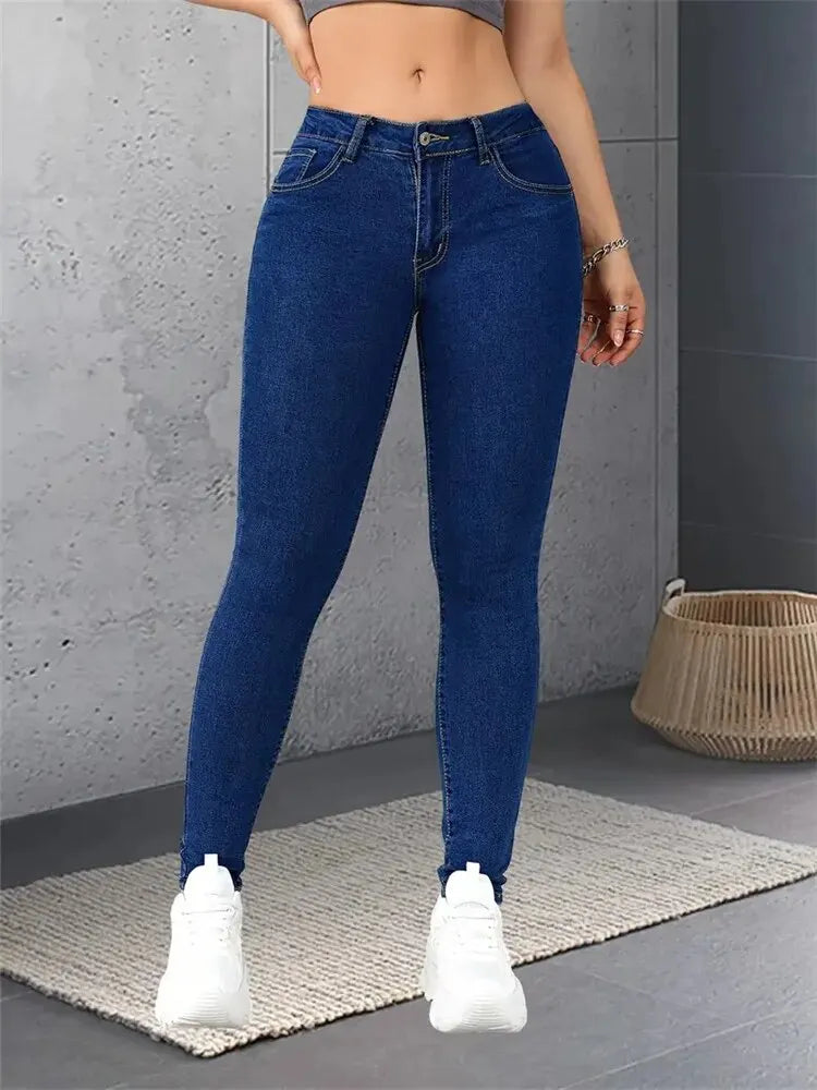 Women’s Stretch Skinny Jeans – Slim Fit Pencil Denim Pants in Blue, Gray & Black