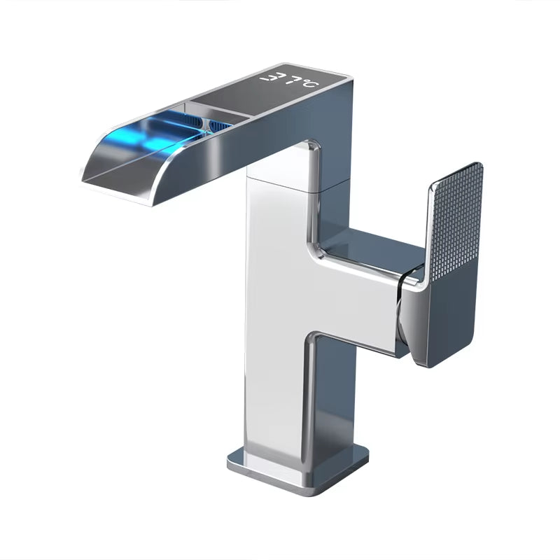 LED Waterfall Basin Faucet – 360° Rotating Tap with Temperature Display | Hot & Cold Mixer for Bathroom Sink