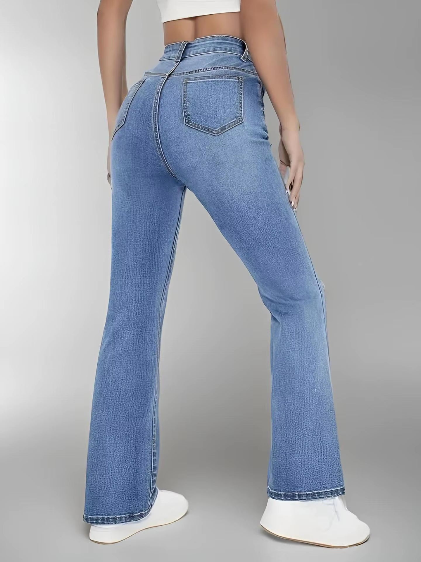 Women's High-Waist Slimming Washed Denim Jeans – Casual European & American Style