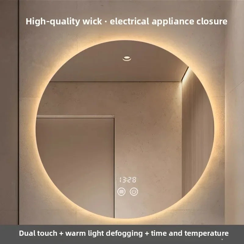 "LED Round Smart Mirror – Touch Screen, Anti-Fog, Wall-Mounted"