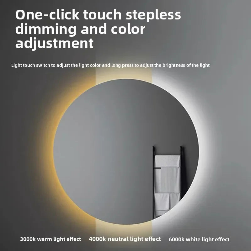 "LED Round Smart Mirror – Touch Screen, Anti-Fog, Wall-Mounted"