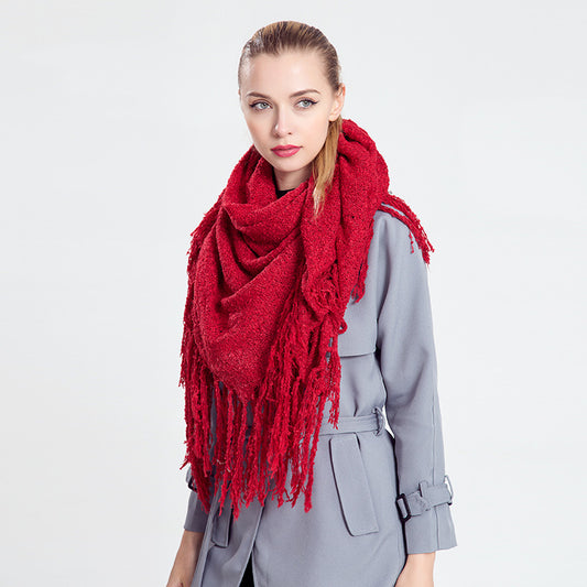 Elegant plain square scarf with tassels