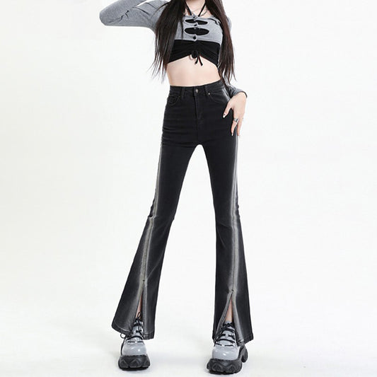 Trendy new black split skinny jeans