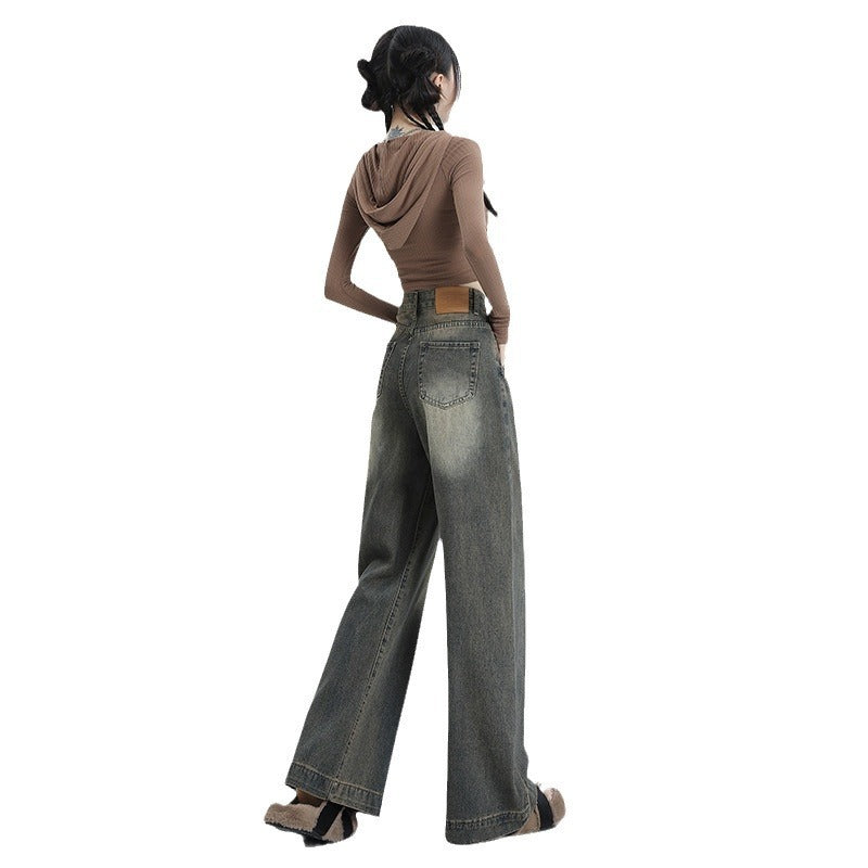 Trendy American retro wide leg jeans for winter