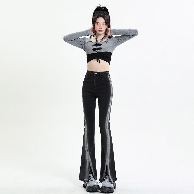 Trendy new black split skinny jeans