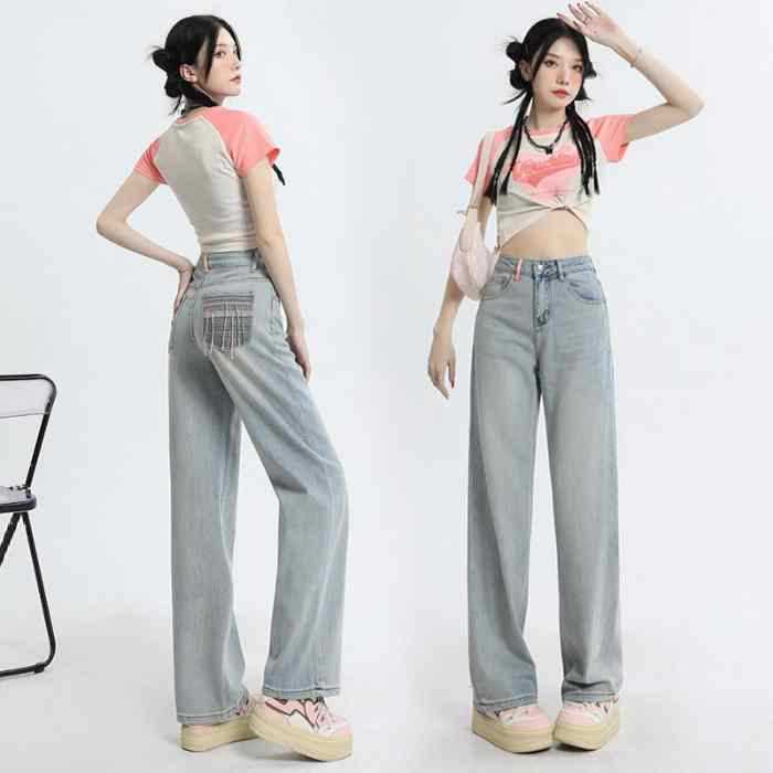 Light blue high waist wide leg jeans for women - Collumn