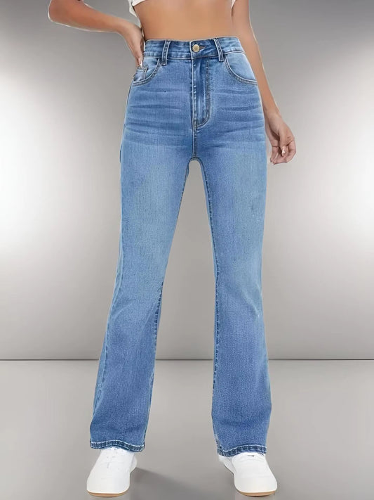 Women's High-Waist Slimming Washed Denim Jeans – Casual European & American Style