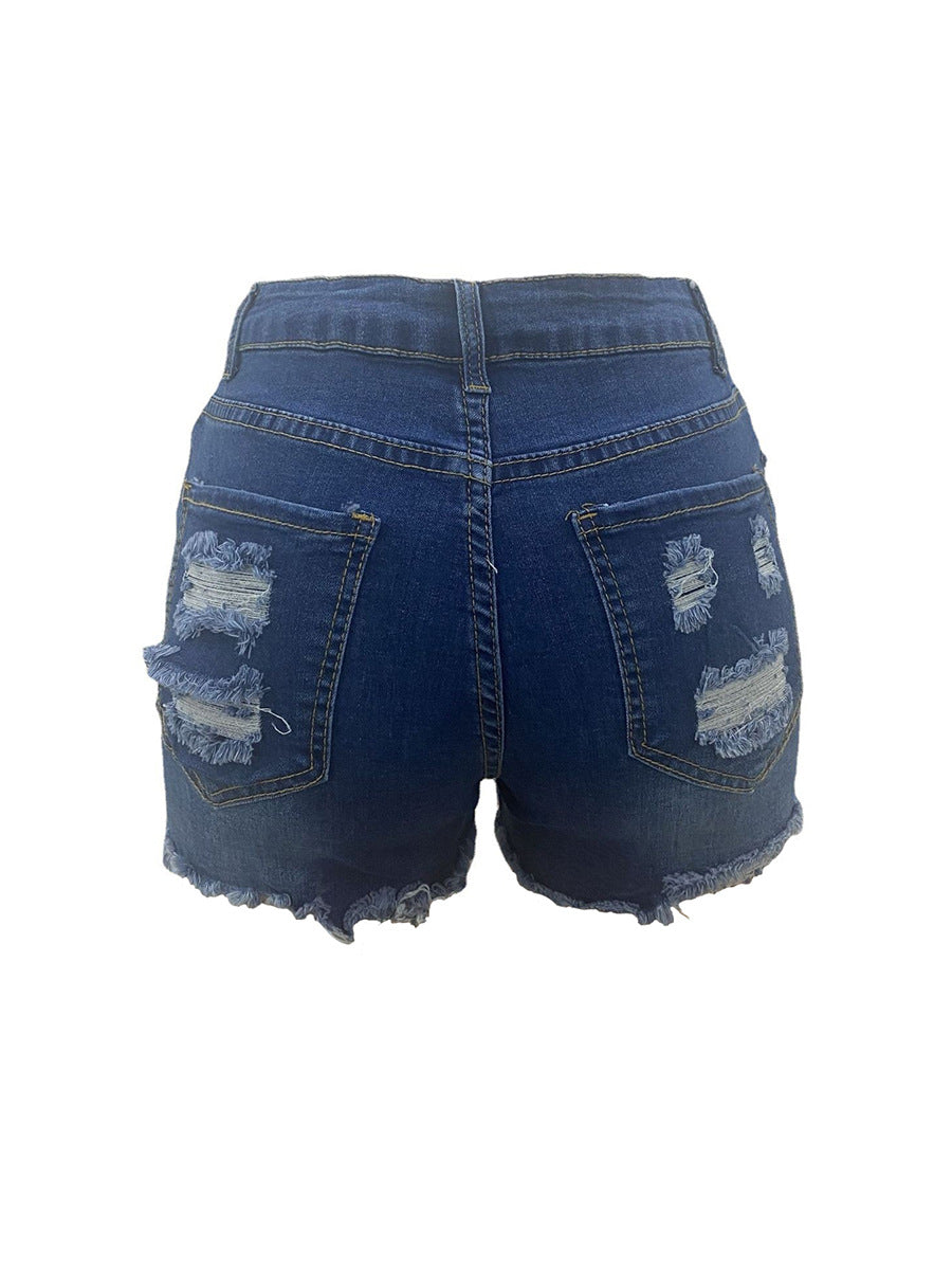 Trendy high elastic ripped jeans shorts for women