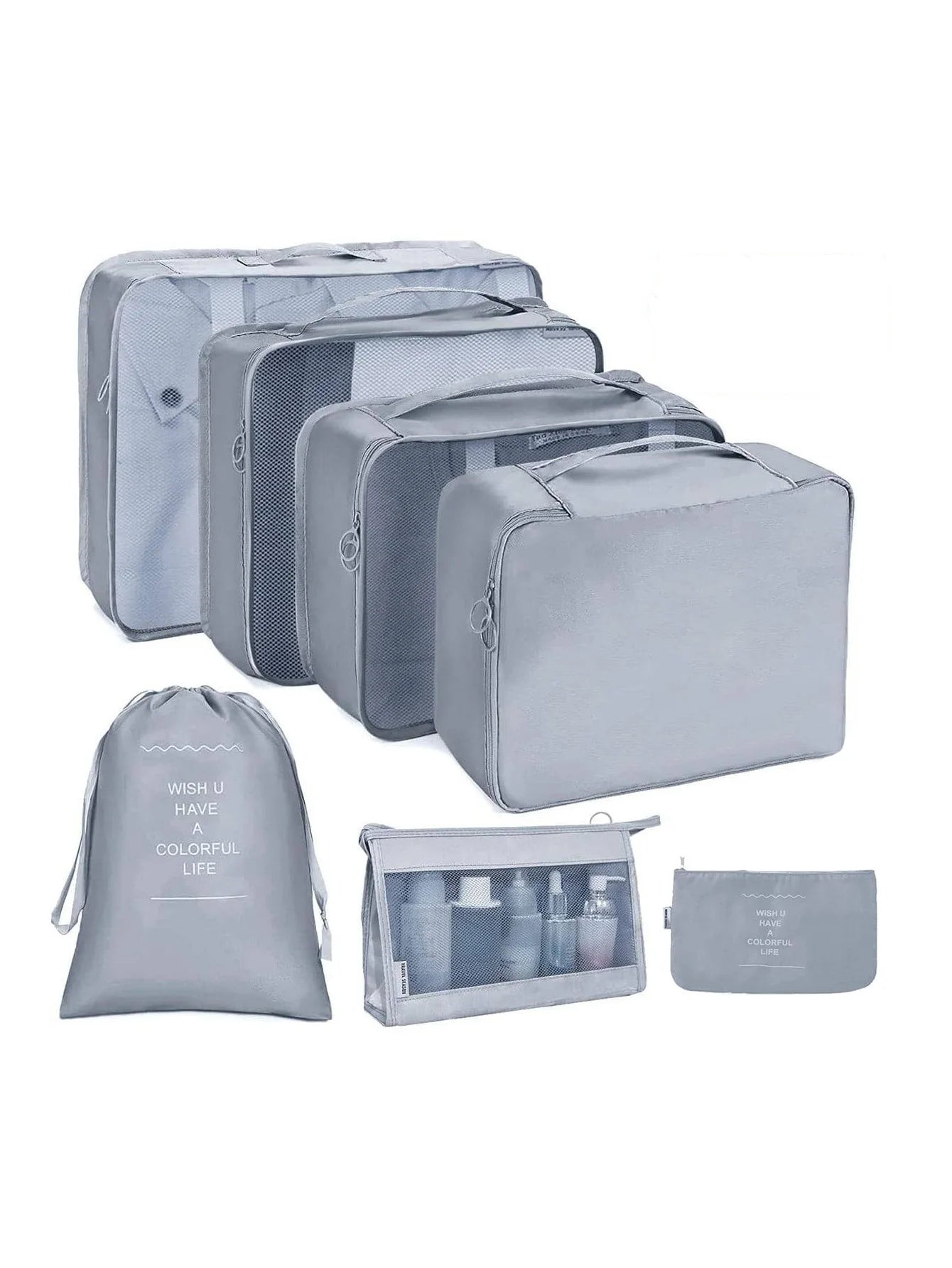 travel packing cubes set packed with clothes inside carry-on luggage