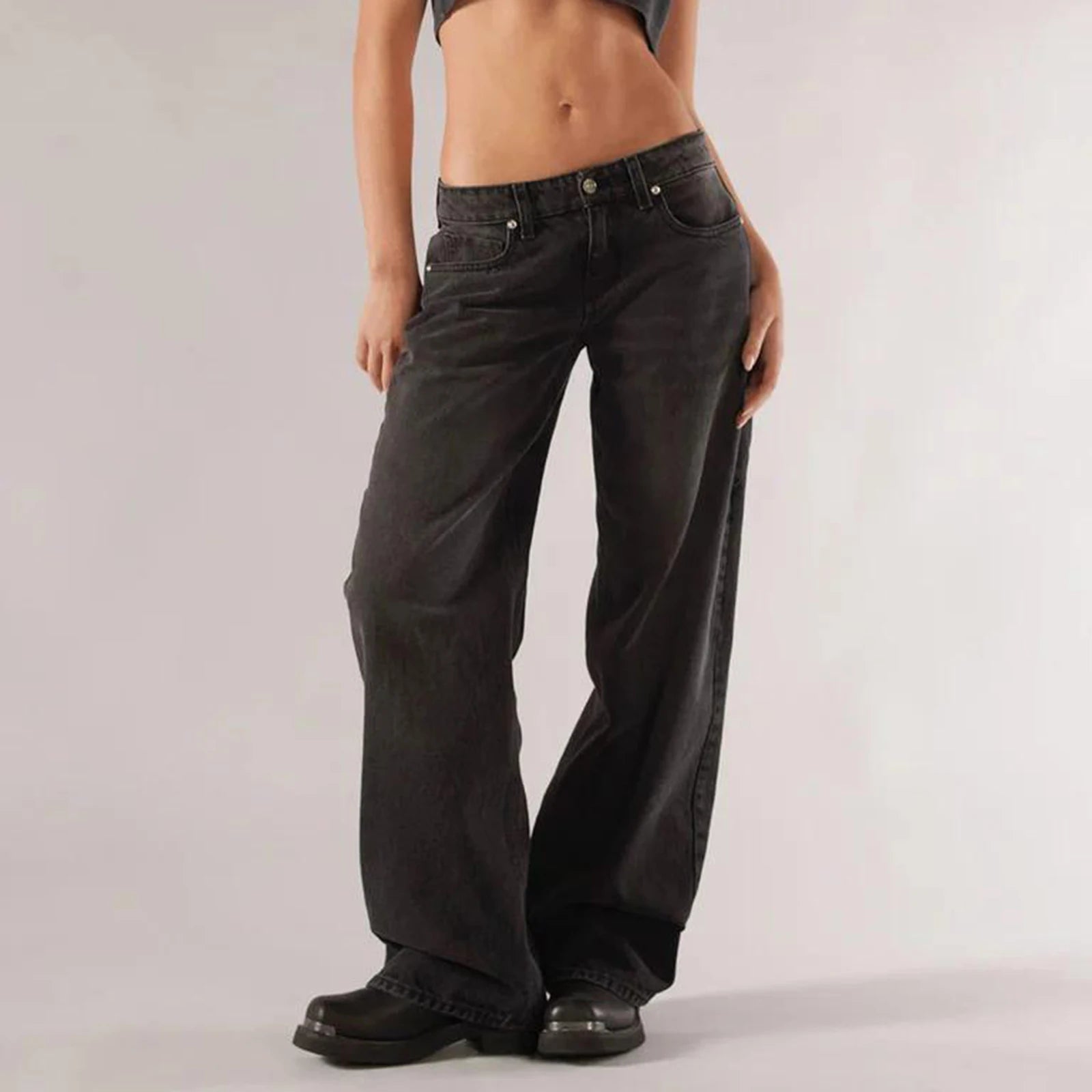 Women’s Y2K Vintage Gradient Jeans – Low Waist, Loose Fit, Wide Leg Denim with Pockets