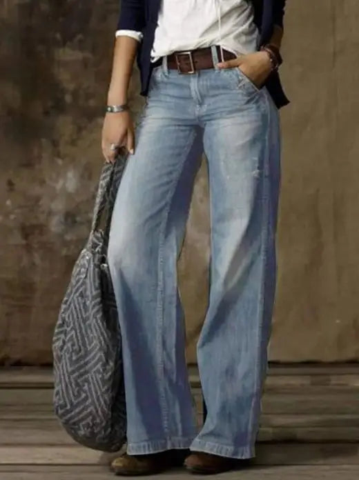 2025 Summer Retro Denim Women's Pants – Casual Wide Leg Straight Fit Jeans – Streetwear Style Popular New Fashion Pants for Women
