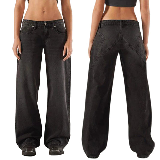 Women’s Y2K Vintage Gradient Jeans – Low Waist, Loose Fit, Wide Leg Denim with Pockets