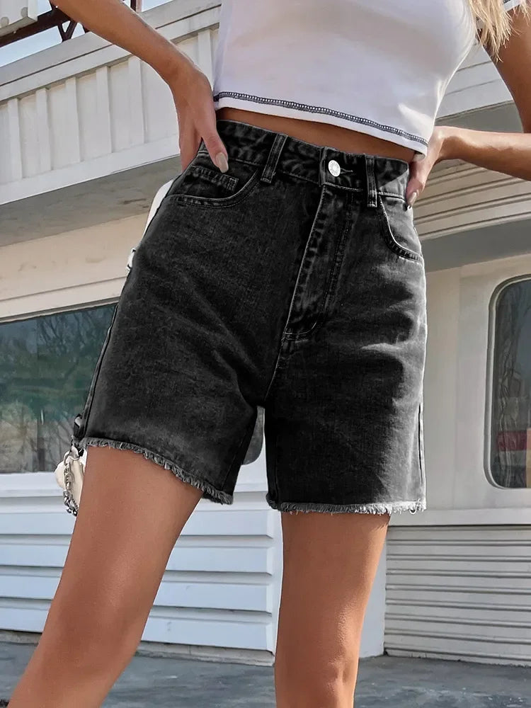  2025 Women’s High Waist Denim Shorts – Summer Loose Fit Casual Blue Jean Shorts – Fashionable Shorts Femme