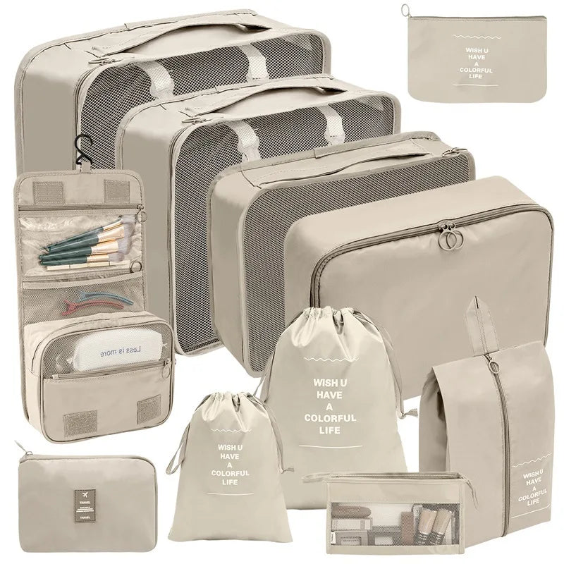 travel packing cubes set showing multiple sizes for clothes