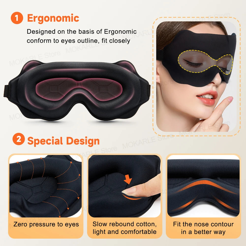 3D sleep mask for eyes providing dark, calming sleep environment